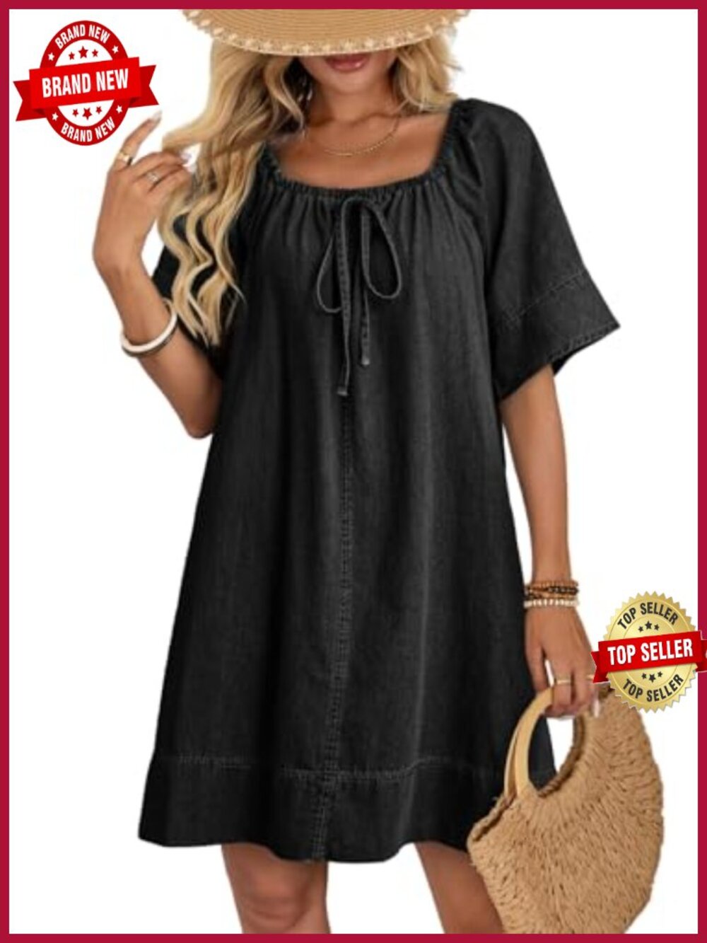 Womens Denim Dress Lightweight Flowy Cotton Tie Knot Jean Dress